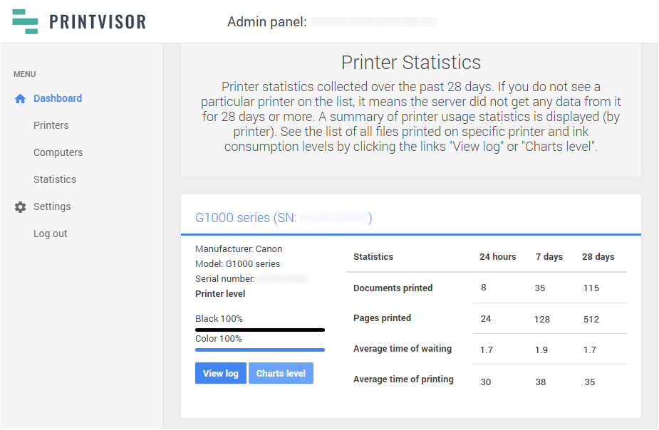 PrintVisor printer usage statistics