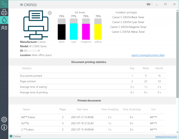 Monitor all printers in your company account