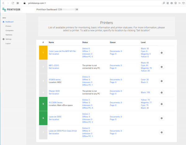 Track remote printers via web dashboard