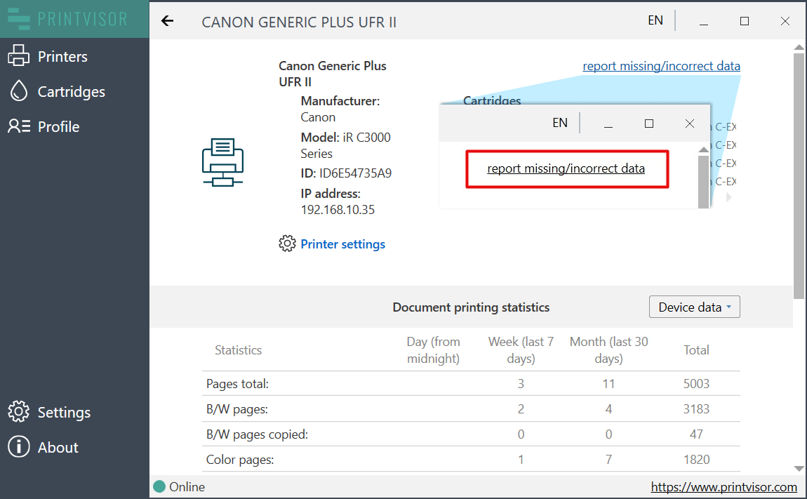Step 2 — Locate the "Report missing/incorrect data" button